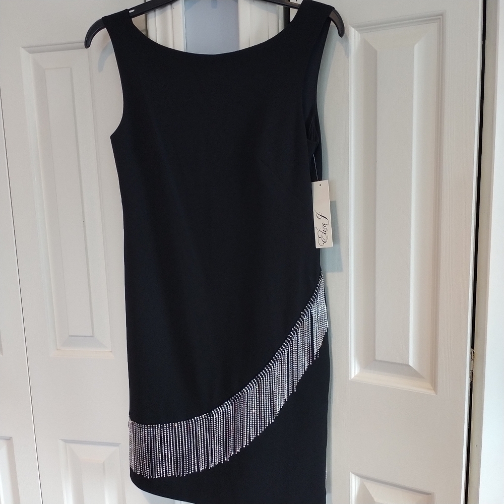 Eliza J Black Sheath Dress with Rhinestone Fringe 2 - Picture 12 of 12